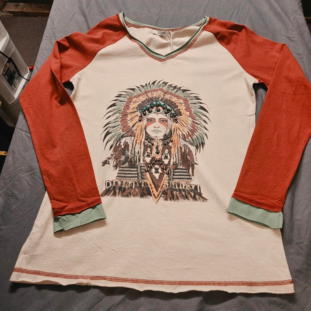 Baseball Style Tee Native Person Wearing Headdress